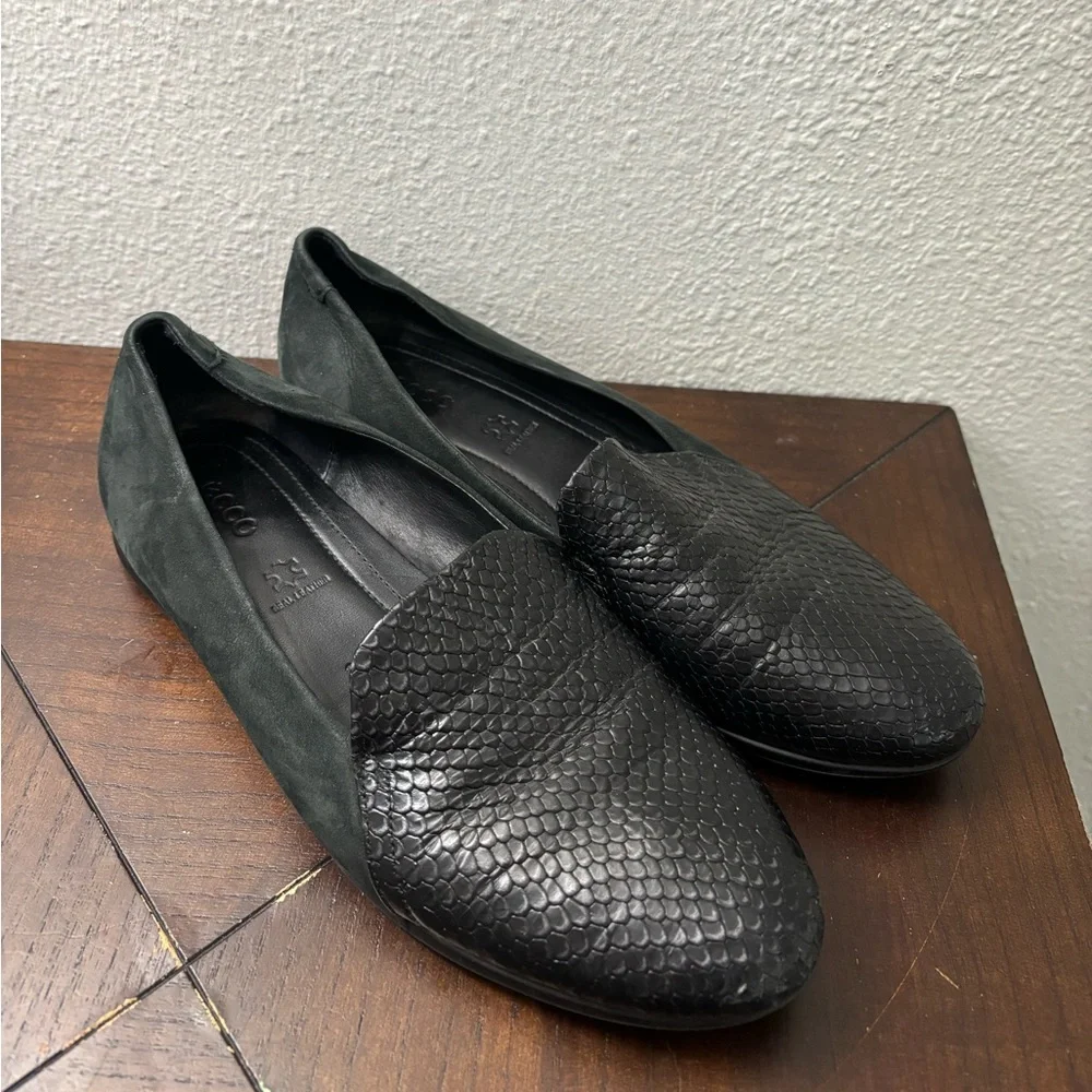 ECCO Touch Ballerina 2.0 Women's Black Leather Flat EU 38 US 7 /‎ 7.5 Snakeskin